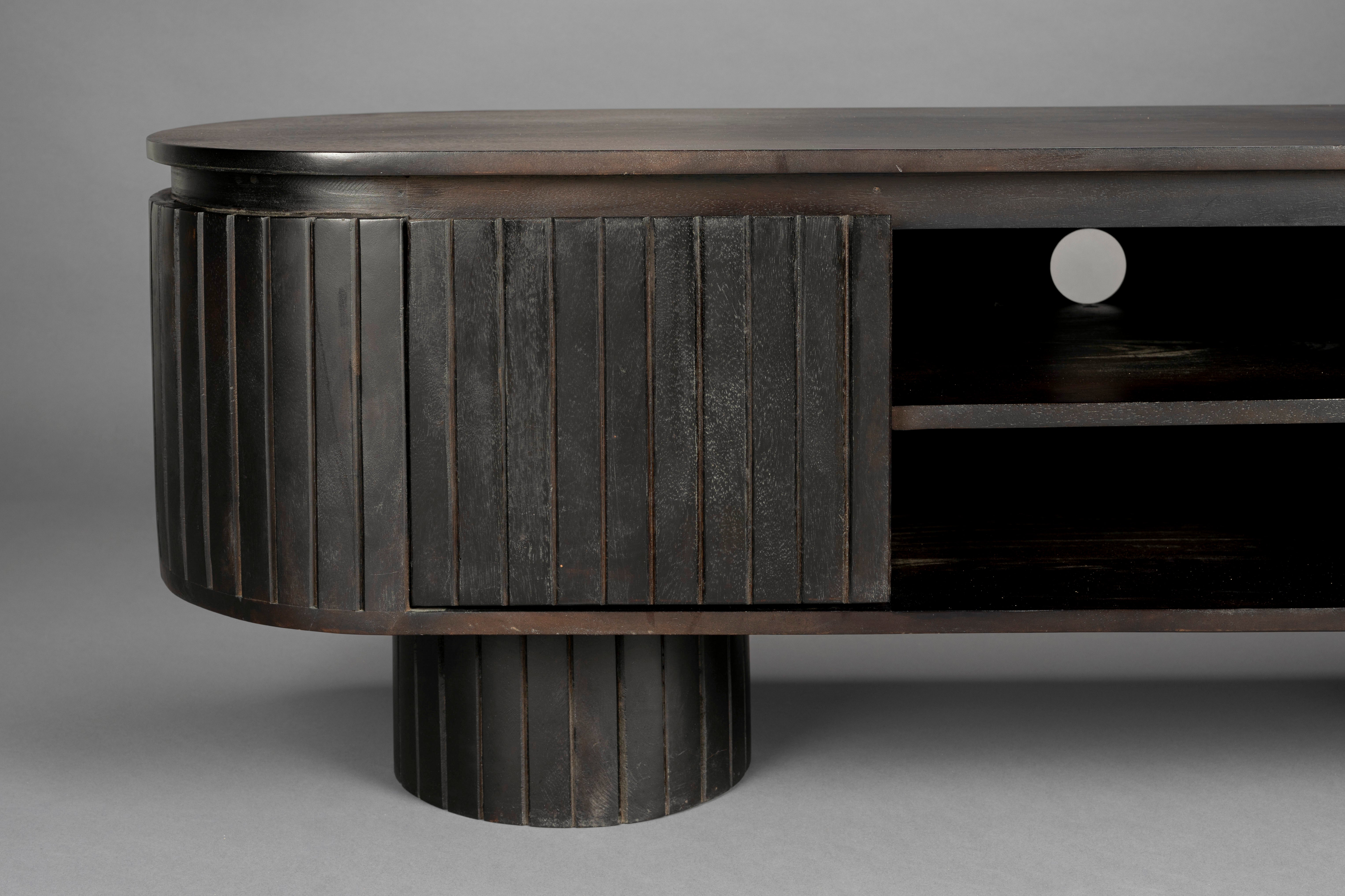 Dutchbone Kenji Slatted Black Wood Oval TV Unit